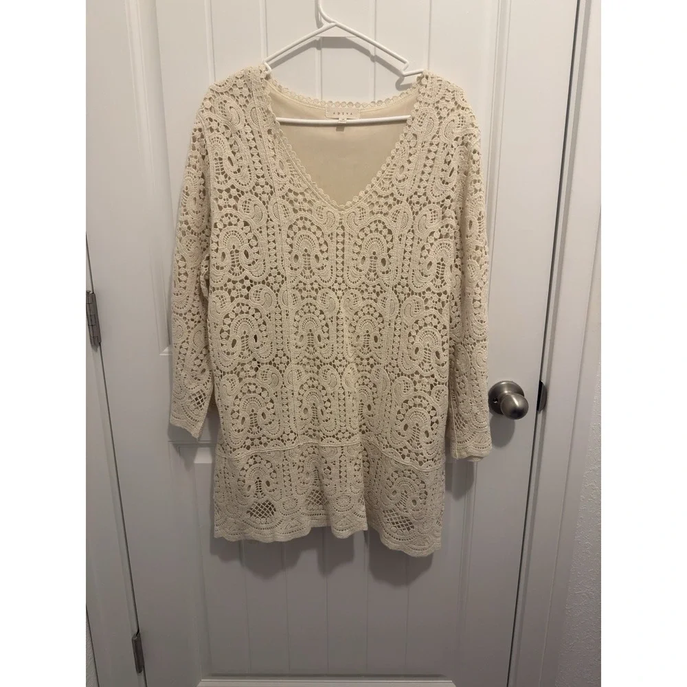ADIVA Cream Crochet Lace V Neck Tunic Top Plus Size 1X - Picture 1 of 5
